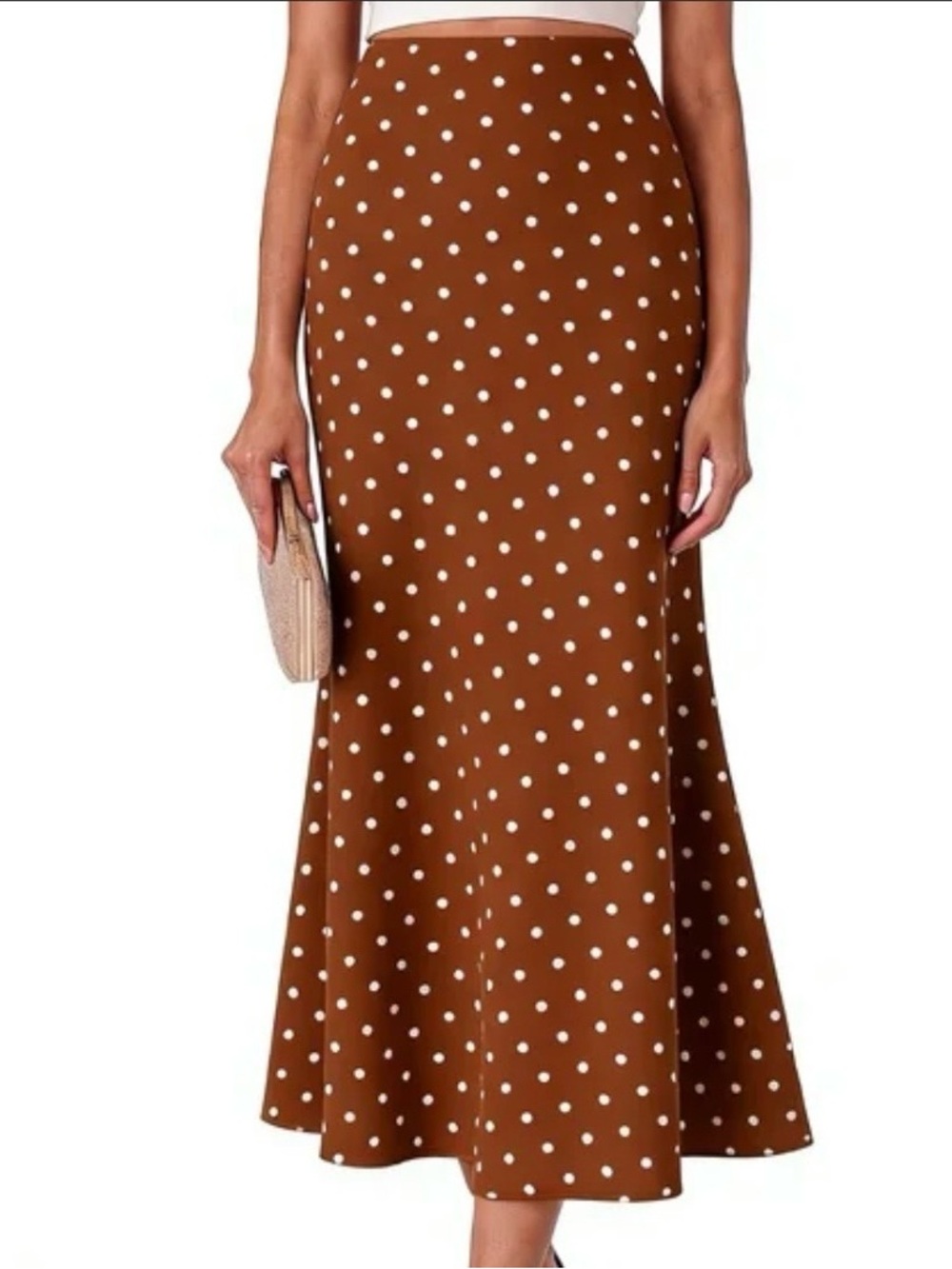 *New HYFVE Bias cut brown midi length | polka dot skirt sz M